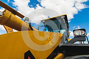 Excavator Loader Machine. Side View of Front Hoe Loader. Industrial Vehicle. Heavy Equipment Machine. Pneumatic Truck. Constructio
