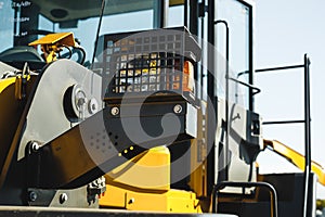 Excavator Loader Machine. Side View of Front Hoe Loader. Industrial Vehicle. Heavy Construction Equipment Machine. Pneumatic Truck