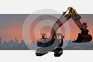 Excavator loader model with panorama  view on at city