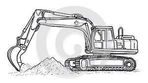 Excavator Line Art Heavy Machinery, Construction Vehicle