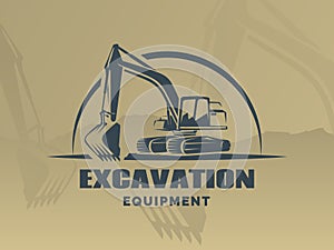 Excavator logo on brown background.