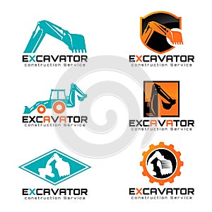 Excavator and logo vector illustration set design