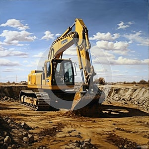 Excavator with long arm ready for work,backhoe,AI generated