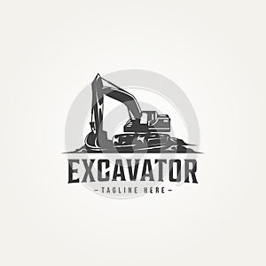 excavator machine construction icon label emblem logo template vector illustration design. heavy equipment badge logo concept