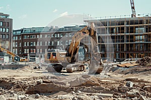 Excavator, machine in construction site, crawler excavator