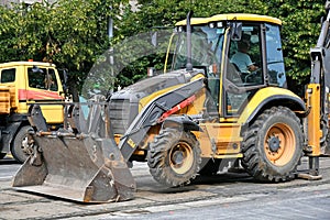 Excavator machinery at the road construction