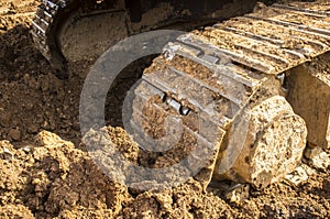 Excavator metal track shoe detail