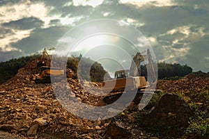 Excavator in open mine at work