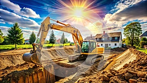 Excavator Prepares Foundation for Modern Home Construction Mastering Composition with the Rule of Thirds in a Crucial