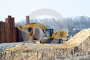 excavator at road construction
