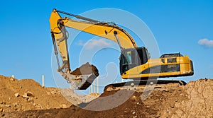 excavator at sandpit during earthmoving works