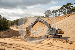 Excavator at sandpit during earthworks