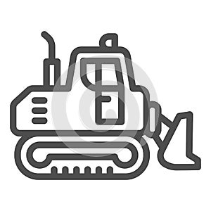 Excavator with scoop line icon, heavy equipment concept, Earth heavy digger sign on white background, Backhoe symbol in