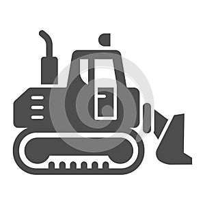 Excavator with scoop solid icon, heavy equipment concept, Earth heavy digger sign on white background, Backhoe symbol in