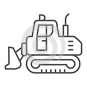 Excavator with scoop thin line icon, heavy equipment concept, Earth heavy digger sign on white background, Backhoe