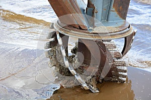 Excavator on the sea shore in Zelenogorsk