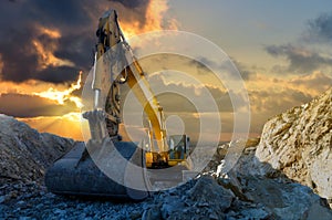 Excavator in Stone Quarry