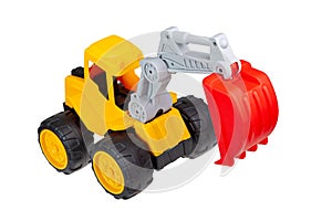 Excavator toy, Bulldozer toy isolated on white background