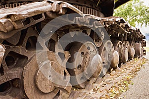 Close-up of excavator tracks