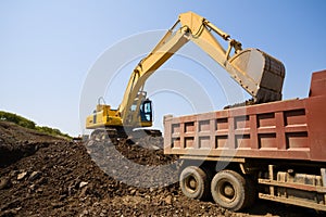 Excavator & truck