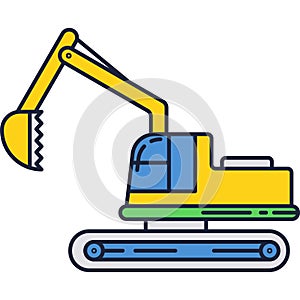 Excavator truck icon flat vector construction car