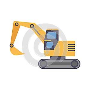 Excavator vector icon construction machine. Bulldozer industry tractor industrial and symbol machinery vehicle. Equipment heavy