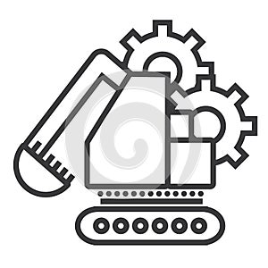 Excavator vector line icon, sign, illustration on background, editable strokes
