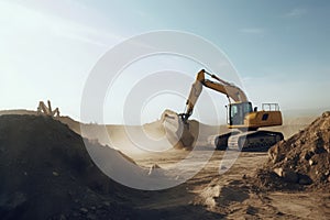 Excavator vehicle construction digger. Generate Ai