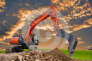 Excavator at work on construction site