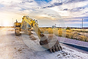 Excavator working in an area of new urbanization