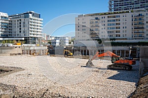 Excavator working on building site