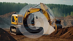 Excavator working on a construction site. Heavy duty construction equipment