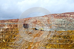 excavator working in a copper mine