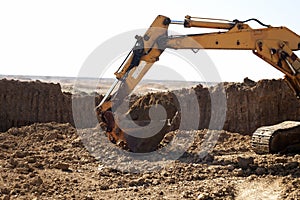 Excavator working on the excavation