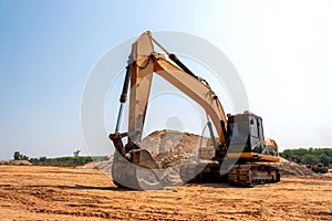 Excavator working at sandpit. sand industry. construction site