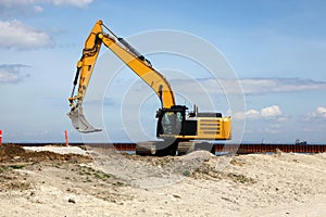 Excavator works on a construction site