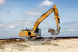 Excavator works on a construction site