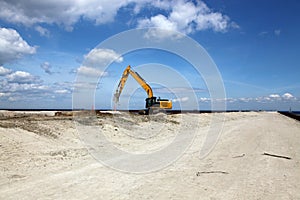 Excavator works on a construction site