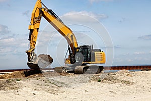 Excavator works on a construction site