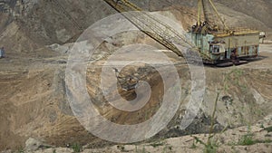 The excavator works in a quarry