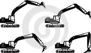 Excavators. Heavy construction machines. Vector