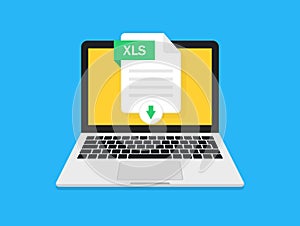 Excel file download. Xls sheet download in laptop. Icon of spreadsheet for export or import data. Document for office and computer
