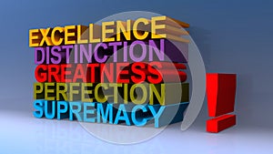 Excellence distinction greatness perfection supremacy on blue