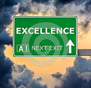 EXCELLENCE road sign against clear blue sky