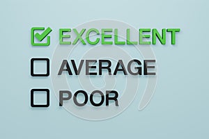 Excellent, Average, Poor - 3D illustration of credit score checklist, performance review, customer service