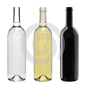 Excellent Bottles of Wine Isolated on White Background.