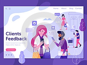 Excellent Clients Feedback Landing Page Template in Flat