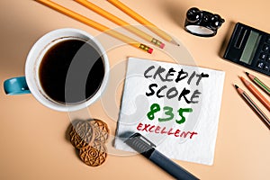 Excellent credit score. Budgeting, borrowing, plans and options concept