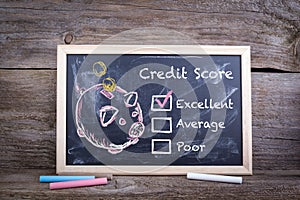 Excellent, credit score concept. Chalk board Background