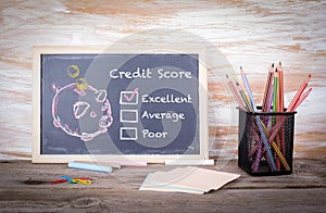 Excellent, credit score concept. Chalk board Background with texture